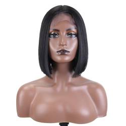 Kurze Ombre-Bob-Perücke für Damen, klebefreie Wear-and-Go-Perücken, vorgezupft, vorgeschnitten, 25,4 cm, gerade Bob-Perücken(1B#) von ZBYXPP