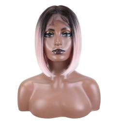 Kurze Ombre-Bob-Perücke für Damen, klebefreie Wear-and-Go-Perücken, vorgezupft, vorgeschnitten, 25,4 cm, gerade Bob-Perücken(TT4-PKGDPK#) von ZBYXPP