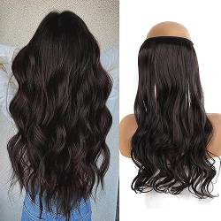 Lange Locken Haarverlängerungen mit Draht für Frauen Unsichtbar Haarband Synthetisch Hochwertige Haarteile Natürlich Haare Verlängert(Black Brown) von ZBYXPP