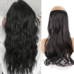 Lange Locken Haarverlängerungen mit Draht für Frauen Unsichtbar Haarband Synthetisch Hochwertige Haarteile Natürlich Haare Verlängert(Natural Black) von ZBYXPP