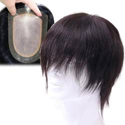 Real Hair Toupee for Men, Haarteile Spitze Herren Toupet Echthaar Ersatzsystem Männliche Haareinheit Perücken(Off Black,5.1 * 7.8in) von ZBYXPP
