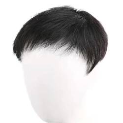 Real Hair Toupee for Men, Kurze Schwarze Perücken Echthaar Clip Weiche Vollspitze Haarersatzsystem Haarteile(Black,6.2 * 7inch) von ZBYXPP