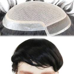 Real Hair Toupee for Men, Monobasis mit Spitze und PU-Fronthaarersatzsystem Glatte Haarteile für Männer(Black,8 * 10 inch) von ZBYXPP