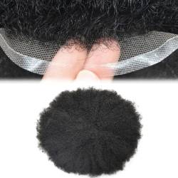 Real Hair Toupee for Men, afrikanische Haarteile, atmungsaktiv, feines All-Lace-Curl-System, 25,4 x 20,3 cm, lockiges männliches Haar, Prothese(JET BLACK,6mm) von ZBYXPP