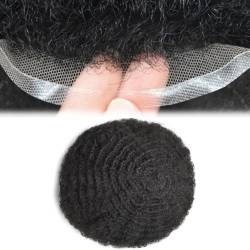 Real Hair Toupee for Men, afrikanische Haarteile, atmungsaktiv, feines All-Lace-Curl-System, 25,4 x 20,3 cm, lockiges männliches Haar, Prothese(JET BLACK,8mm) von ZBYXPP