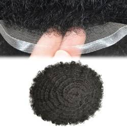 Real Hair Toupee for Men, afrikanische Haarteile, atmungsaktiv, feines All-Lace-Curl-System, 25,4 x 20,3 cm, lockiges männliches Haar, Prothese(OFF BLACK,10mm) von ZBYXPP