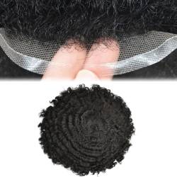 Real Hair Toupee for Men, afrikanische Haarteile, atmungsaktiv, feines All-Lace-Curl-System, 25,4 x 20,3 cm, lockiges männliches Haar, Prothese(OFF BLACK,12mm) von ZBYXPP