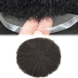 Real Hair Toupee for Men, afrikanische Haarteile, atmungsaktiv, feines All-Lace-Curl-System, 25,4 x 20,3 cm, lockiges männliches Haar, Prothese(OFF BLACK,4mm) von ZBYXPP