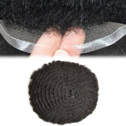 Real Hair Toupee for Men, afrikanische Haarteile, atmungsaktiv, feines All-Lace-Curl-System, 25,4 x 20,3 cm, lockiges männliches Haar, Prothese(OFF BLACK,8mm) von ZBYXPP