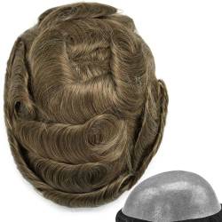 Real Hair Toupee for Men, alle V-Schlaufen, Poly-PU, 15,2 cm, glatte Haarteile für Herren, Echthaar-Ersatzsystem(18,8 * 10inch) von ZBYXPP