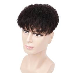 Real Hair Toupee for Men, kurzes, lockiges Haarteil, Ersatz-Perücke, Spitze, Haaraufsatz, Extensions für leichten Haarausfall, 15 x 15 cm(Dark Brown) von ZBYXPP