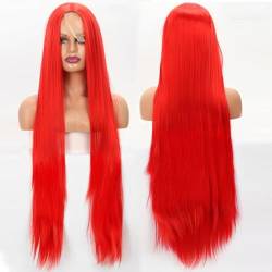 Rote Lace-Front-Perücken, HD-transparente Spitze, synthetisches 40 Zoll langes, glattes Haar für Frauen, tägliche Party(Red) von ZBYXPP