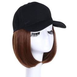 Schwarze Baseballkappen-Perücke, 20 cm, kurzes, glattes Bob-Haar, natürliche Haarverlängerungen für Frauen, verstellbar(AT118-2-30) von ZBYXPP