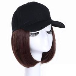 Schwarze Baseballkappen-Perücke, 20 cm, kurzes, glattes Bob-Haar, natürliche Haarverlängerungen für Frauen, verstellbar(AT118-2-33) von ZBYXPP