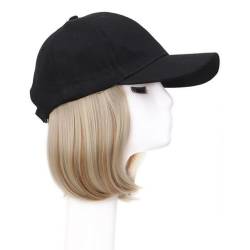 Schwarze Baseballkappen-Perücke, 20 cm, kurzes, glattes Bob-Haar, natürliche Haarverlängerungen für Frauen, verstellbar(AT118-22TH88) von ZBYXPP