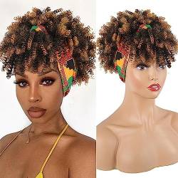 Synthetische Hochwertig Bedruckte Stirnband Perücke mit Pony Afro Locken Braun Blond Natürlich für Frauen Tägliche Party von ZBYXPP