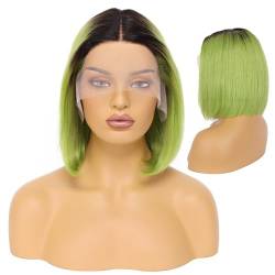 T-Teil-Lace-Front-Perücken, Echthaar-Bob, 13 x 1 x 4, vorgezupftes glattes Haar, Highlight-Ombre für Frauen(1Bgreen,20in(50cm)) von ZBYXPP