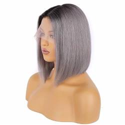 T-Teil-Lace-Front-Perücken, Echthaar-Bob, 13 x 1 x 4, vorgezupftes glattes Haar, Highlight-Ombre für Frauen(DGrey,22in(55cm)) von ZBYXPP
