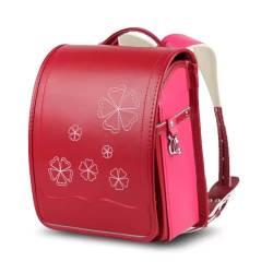 ZCBYBT Japanische Stil Schultaschen Ransel Randoseru Bookbag PU Leder Leichte Rucksack für Mädchen Jungen,Rot,28 * 22 * 15cm von ZCBYBT