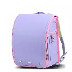 ZCBYBT PU-Leder-Box-Rucksack Ransel Randoseru reduziert das Gewichtsgefühl, Grundschule, für Mädchen und Jungen,Lila,34 * 26 * 20cm von ZCBYBT