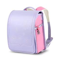 ZCBYBT Ransel Randoseru Box Typ Rucksack Leichte PU Student Bag Japanischen Stil Schultasche,Lila,28 * 22 * 15cm von ZCBYBT