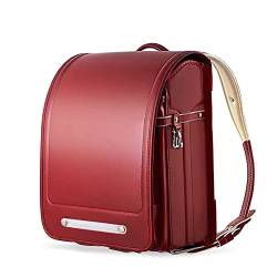 ZCBYBT Ransel Randoseru Japanische Schultaschen Große Kapazität Bookbag PU Leder Leichte Rucksack Für Mädchen Jungen,Rot von ZCBYBT