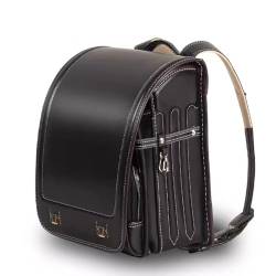 ZCBYBT Ransel Randoseru PU-Leder-Japanischer Kasten-Rucksack Mit Automatischem Verschluss-Leichter Schultasche, Für Mädchen-Jungen,Schwarz,35 * 27 * 18cm von ZCBYBT