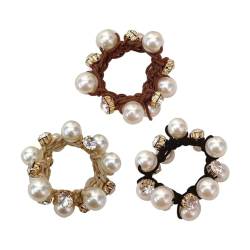3 Stück Haargummis mit Perlen Perlen-Haarbänder Perlen Pferdeschwanz Halter elastisch(Khaki/Kaffee/Schwarz) von ZCSOWE