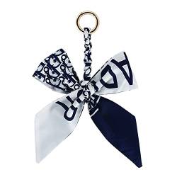 Buntes Seidenband Schleife Taschenanhänger Charm Schlüsselanhänger für Frauen Geldbörse Handtasche Dekorationen, blau, One size von ZDHC