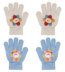 ZDQC 2 Paar Warme Strickhandschuhe Kinder,Süße Handschuhe Kinder,Handschuhe Kinder Stretch,Winter Warme Strickhandschuhe,Vollfinger Handschuhe,Fingerhandschuhe Kinder Winter,Warme Handschuhe Kinde von ZDQC