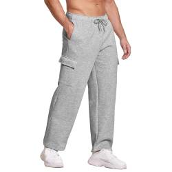 ZDSUHYIW Einfarbiger Cargo Hose Herren Männer Causal Sporthose Winter Multi Taschen Outdoorhose Wanderhose Gerade Geschnittene Jogginghose Jogging Freizeithose Kordelzug von ZDSUHYIW