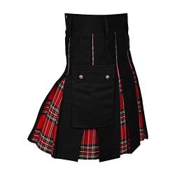 ZDSUHYIW Herren Schottischer Kilt Mode Schottenrock Taschenröcke Individualität Klassischer Party Schottenrock Mittelalter Traditioneller Faltenrock mit Kette von ZDSUHYIW