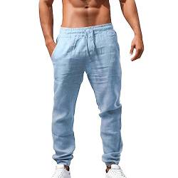 ZDSUHYIW Leinenhose Herren Lang Leichte Sommerhose Loose Fit Standhosen Yoga Hosen Leinen Hosen Übergröße Freizeithose Bequeme Stoffhose Herrenhosen Loungewear von ZDSUHYIW