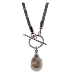 ZDVHOMCB Mode-Accessoires Barocke Seilkette.Flamme kugelförmiger Perlenanhänger.OT-Schnallendesign.Halskette Sterlingsilber.Damen Perlenkette erfüllen (Color : 13-14mm, Size : Pink-55cm) von ZDVHOMCB