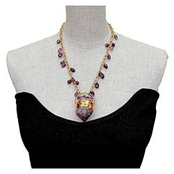 ZDVHOMCB Mode-Accessoires Lila Amethyste, vergoldete Messingkette, Sieben-Amethyste, Anhänger, Halskette for Frauen, 19 Zoll von ZDVHOMCB