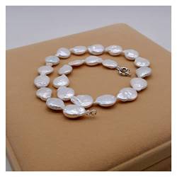 ZDVHOMCB Mode-Accessoires Perlenkette Weiß Naturperle Kurze Halskette Silbermünze Flach Damen Halskette Verlobungsschmuck Mama Geschenk erfüllen (Color : White, Size : 6 1/8) von ZDVHOMCB