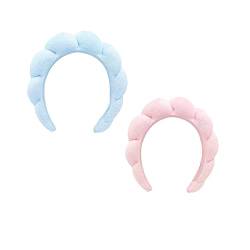 ZDdp 2 Spa Stirnband für Frauen Make-Up Stirnband Schwamm Frottee Tuch Stoff Stirnband zum Waschen Des Gesichts Rosa + Blau von ZDdp