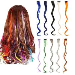 10 Stück Farbige Haarverlängerung Clip 22 Zoll, Bunt Haarsträhnen, Rainbow Hair Accessories Clip, Party Highlights Haarteile Clip, für Frauen Mädchen Party Festival Cosplay (10 Farben) von ZEACCT