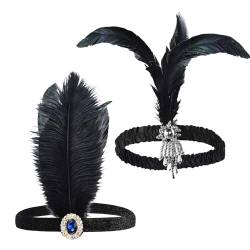 2 Stück Vintage 1920er Jahre Flapper Feder Stirnband, Pfauenfeder Pailletten Stirnband, Feder Kristall Stirnband, 1920er Jahre Gatsby Haarschmuck, Cocktail Party Haaraccessoires für Frauen von ZEACCT