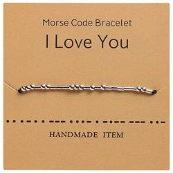 2pcs Armband Damen, Morsecode Armbänder I Love You, Inspirational Armband Morse Code Never Give Up, Glücksarmband, Handgemachte Geflochtene Armbänder Geschenke für Frauen, Armband Jungen Wrist Dekor von ZEACCT