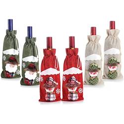 6 Stück Weihnachtsweinflaschenset,Weintasche Weihnachten, Sackleinen Flaschenverpackung, Weihnachtsmann, Weihnachtsschneemann Weihnachtliche Tischdekoration für Flasche Wein/Sekt Champagner Geeignet von ZEACCT