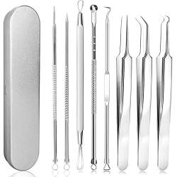 8 Stücke Mitesserentferner set, Edelstahl Komedonenquetscher Set Akne Mitesser Entferner Extraktor, Akne-Nadel-Set, Komedonenextraktor, Mitesser Entferner Extraktor, Comedone Extractor von ZEACCT