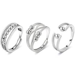 Verstellbare Anti Stress Ringe, Ringe für Damen, Angst Daumen Zappel Ring, Verstellbare Spinnerringe für Angst Damen, Angst Fidget Ringe, Anti Angst Mode Ring mit Perlen Schmuck, Anxiety Ring Silber von ZEACCT