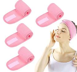 ZEACCT Kosmetik Stirnband Frottee Haarband Kosmetik Mikrofaser Haarschutzband mit für Kosmetische Behandlungen Haarschutz bei Schminken, Sport, Spa,Yoga, Waschbar 4 Stück Dunkelgrau-Rosa von ZEACCT