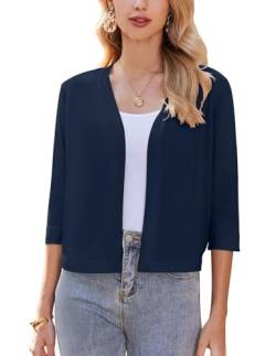 ZEAGOO Damen Bolero Elegant Strickjacke Open Front Cardigan Casual 3/4 Ärmel Bolerojacke Navy Blau L von ZEAGOO