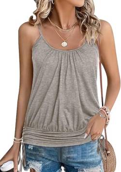 ZEAGOO Damen Tank Top Sommer Camisole Elegant Casual Top Ärmellos Weste Spaghetti Strap Rundhals Tops Hellgrau M von ZEAGOO