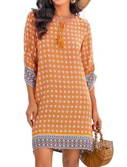 ZEAGOO Sommerkleider Damen 3/4-Arm Blumen Strandkleid Leichte Lässige Boho Tunika Kleid Orange M von ZEAGOO