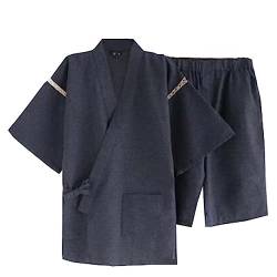 ZEALMAX Herren Kimono Japanische Jinbei Hemd und Hose Baumwolle Leinen Loungewear Lounge Set Spa Bademantel, Stil 7, mehrfarbig, One size von ZEALMAX