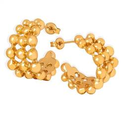 ZEBRAGO Vielseitige 18 Karat vergoldete Edelstahl-Ohrringe mit runden Perlen in C-Form für Frauen, Edelstahl, Kein Edelstein von ZEBRAGO