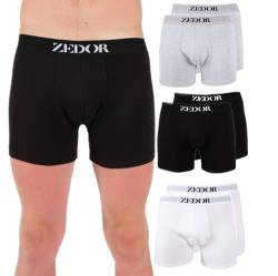 Boxershorts Herren Premium Cotton 6er Pack – Bequeme Unterhosen für Männer Ohne Kratzenden Zettel Gr. S - 4XL (L, Weiss, Grau & Schwarz) von ZEDOR